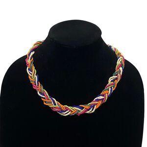 Braided Bead Necklace Multicolored Multi-Strand Handmade 25.5" Long